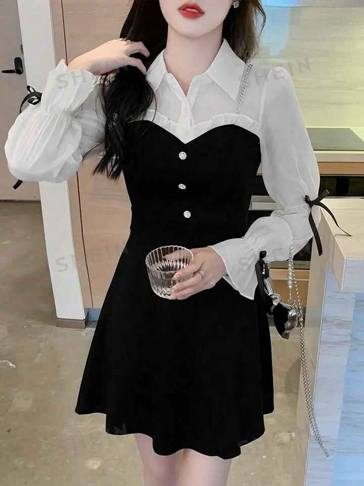 SHEIN Essnce Two Tone Ruffle Hem 2 In 1 DressGBP£5.11-67% | SHEIN