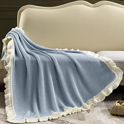 Amélie Home Soft Chunky Handmade Knit Throw Blanket with Ruffle, Decorative Cute Cozy Warm Throw... | Amazon (US)