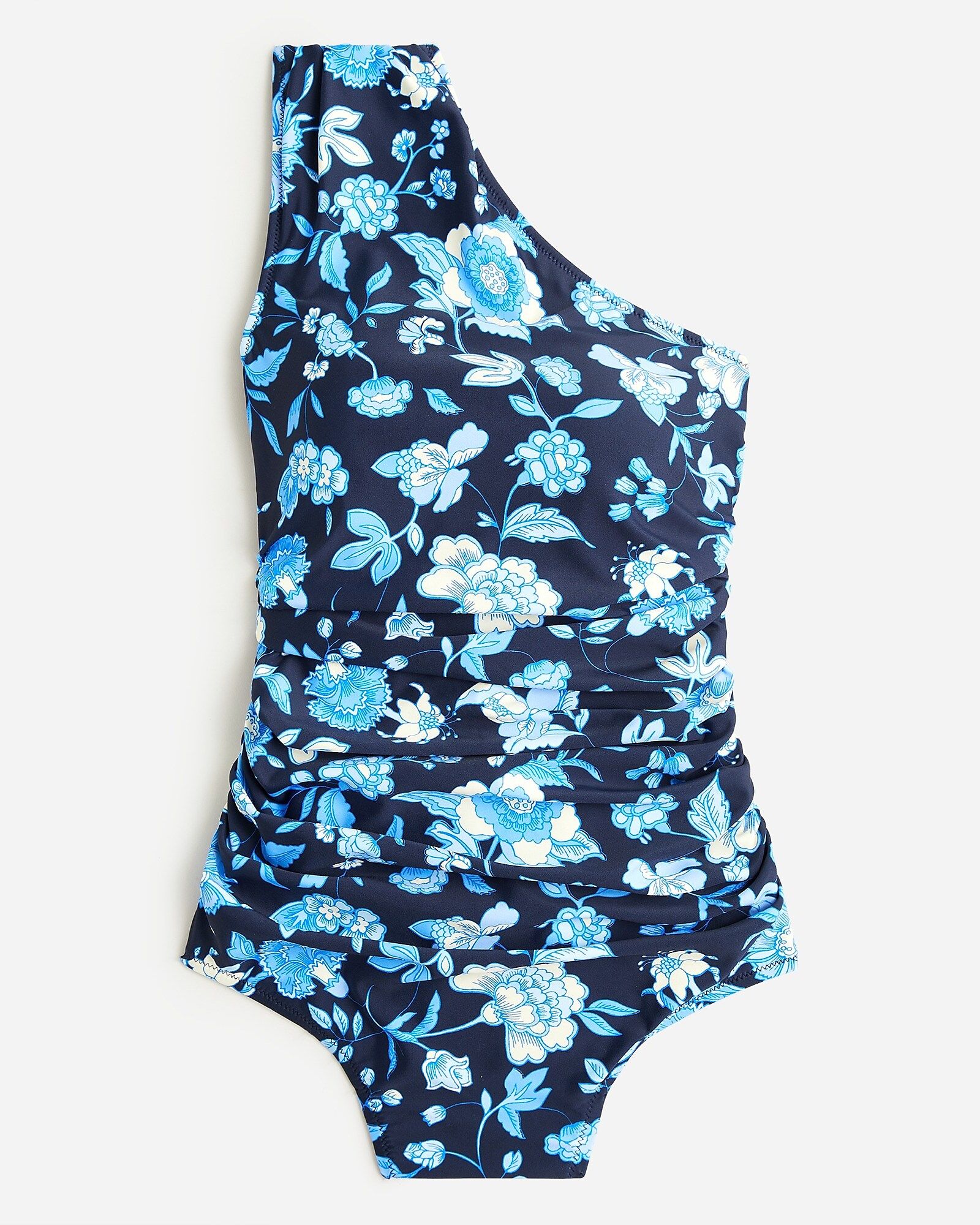 Ruched one-shoulder one-piece in midnight-blue floral | J.Crew US