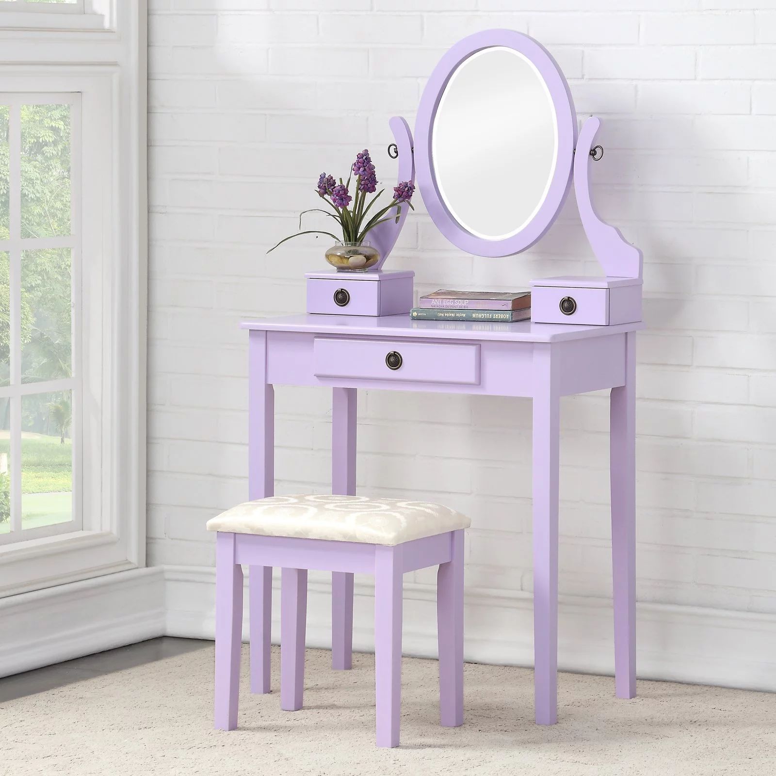 Roundhill Furniture Moniya Wooden Bedroom Vanity and Stool Set | Walmart (US)