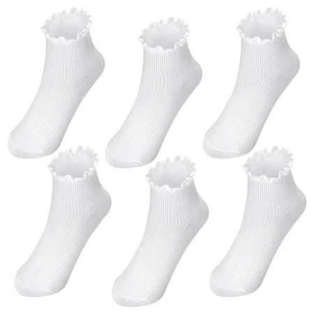 Bocaoying 6 Pairs Women s Ruffle Socks Turn-Cuff Casual Crew Socks Super Soft Breathable Ankle Socks Cotton Frilly Sock for Women Girl(White) | Walmart (US)
