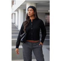 Black Soft Knit Button Up Cropped Cardigan | PrettyLittleThing US