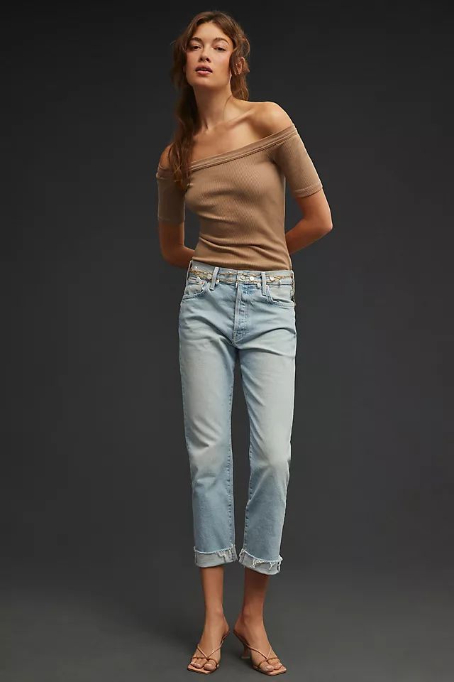 MOTHER The Scrapper Cuff High-Rise Straight Jeans | Anthropologie (US)