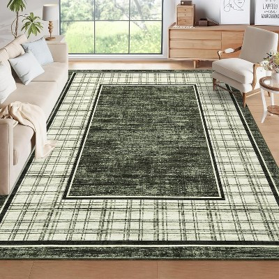 Washable 9x12 Living Room Rug, Ultra Soft Non-Slip Checkered, Stain-Resistant Low Pile Accent Rug for Living Room, Bedroom & Laundry, Green | Target