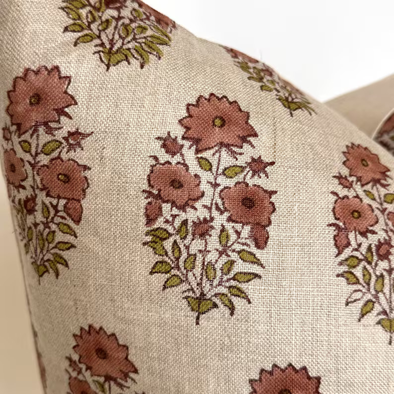 Floral Pillow Cover Dusty Rose Linen Cotton Blend Vintage Rustic Spring Botanical Cushion Couch S... | Etsy (US)