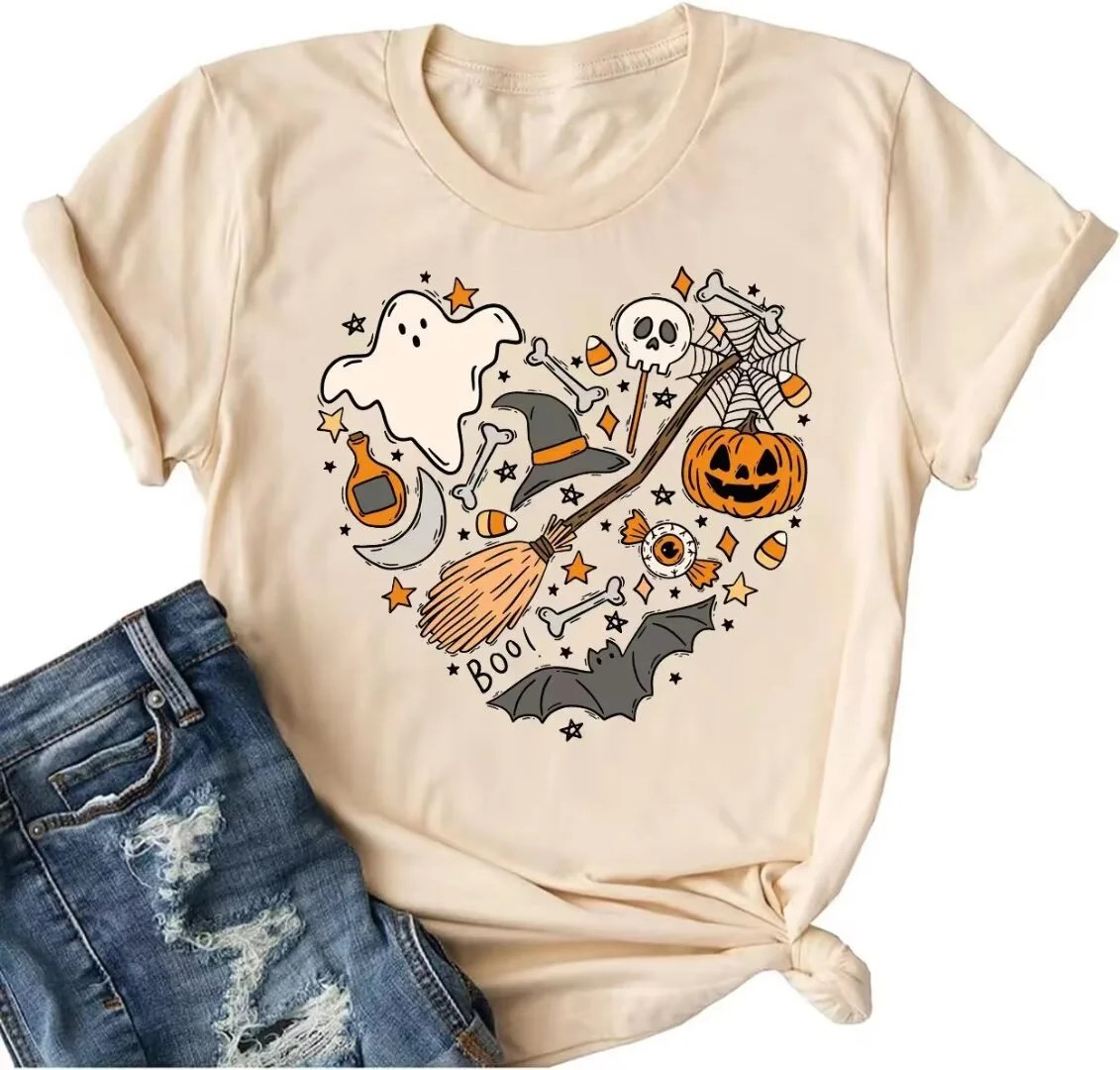 Womens Funny Short Sleeve Heart Halloween Thanksgiving Fall T-Shirts Graphic Tee Tops | Walmart (US)