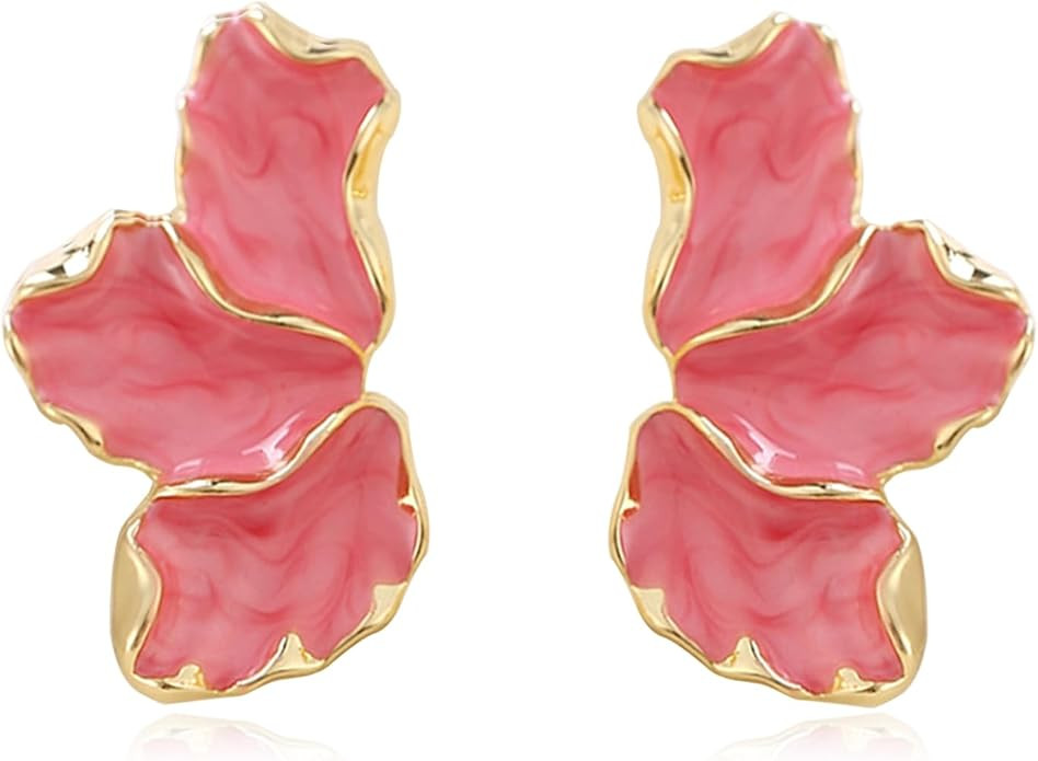 Flower Earrings - Irregular Petal Unique Statement Enamel Flower Jewelry Gift | Amazon (US)