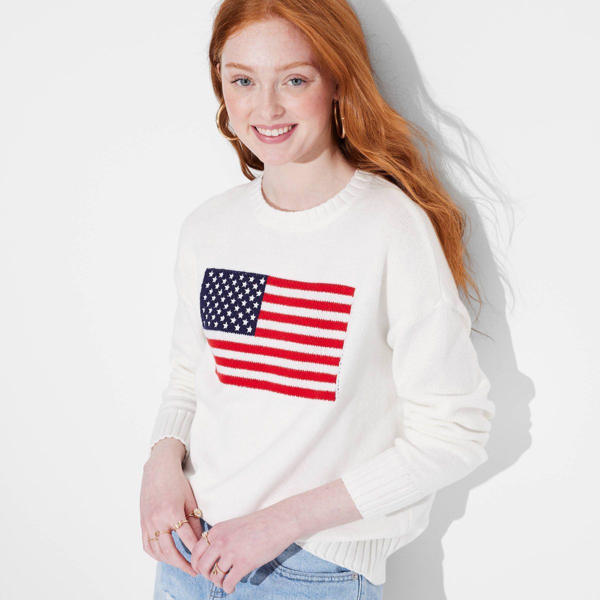 Women's Crewneck USA Pullover Sweater - Wild Fable™ Off-White XXS | Target