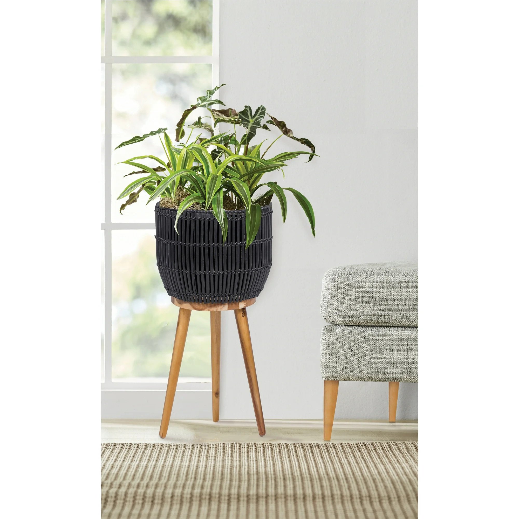 Better Homes & Gardens Brown Round Resin Planter & Stand Set with Wood Legs - Walmart.com | Walmart (US)