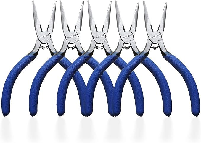 Mini Needle Nose Pliers 5"-5 Pack KAIHAOWIN Small Long Nose Pliers with Wire Cutters, Spring Load... | Amazon (US)