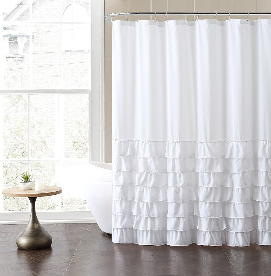 VCNY Home Melanie Ruffle Shower Curtain, 72x72, White | Amazon (US)