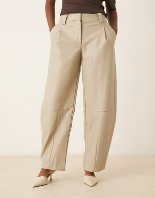 ASOS DESIGN tailored leather look barrel trousers in stone | ASOS (Global)