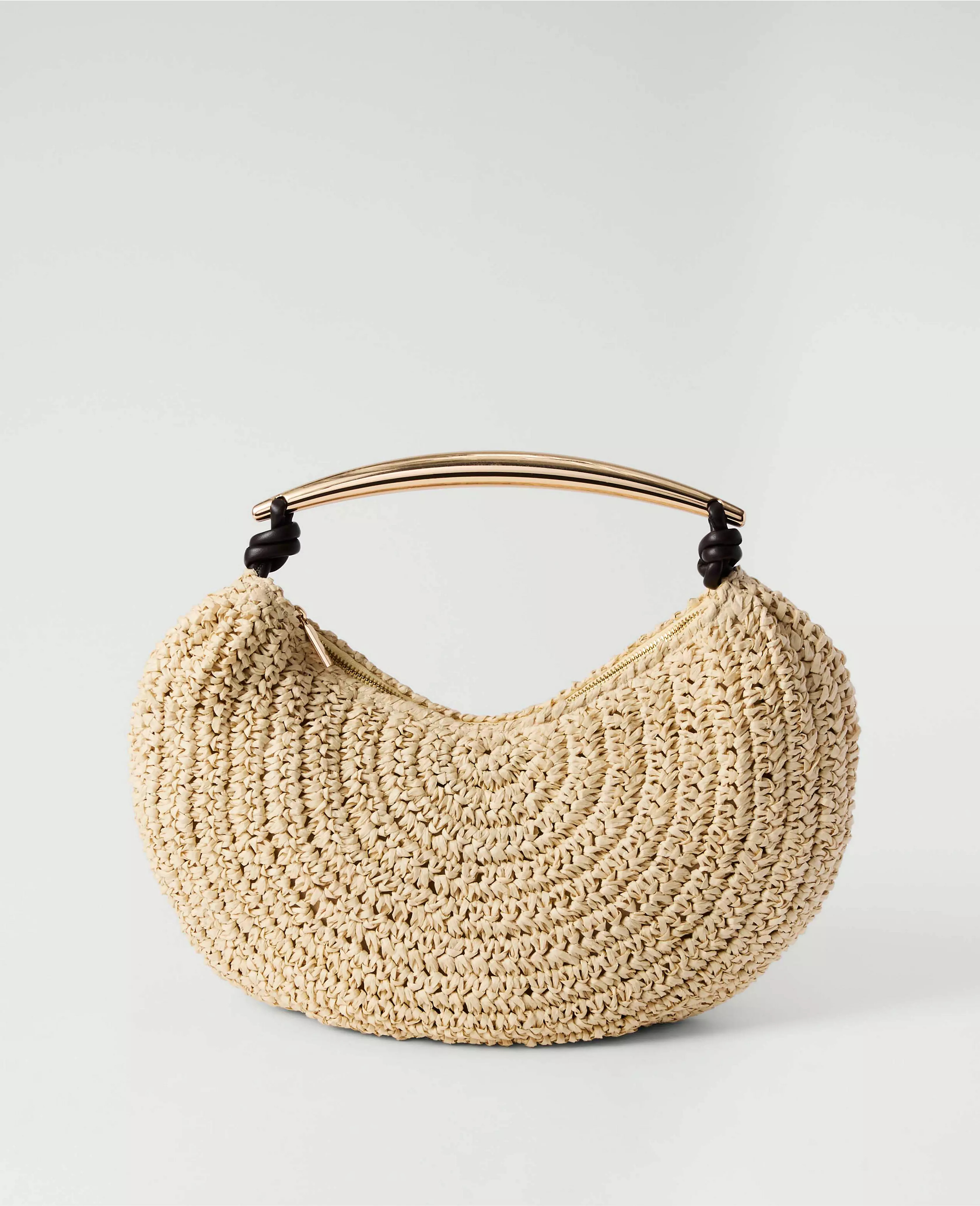 Hardware Embellished Straw Shoulder Bag | Ann Taylor