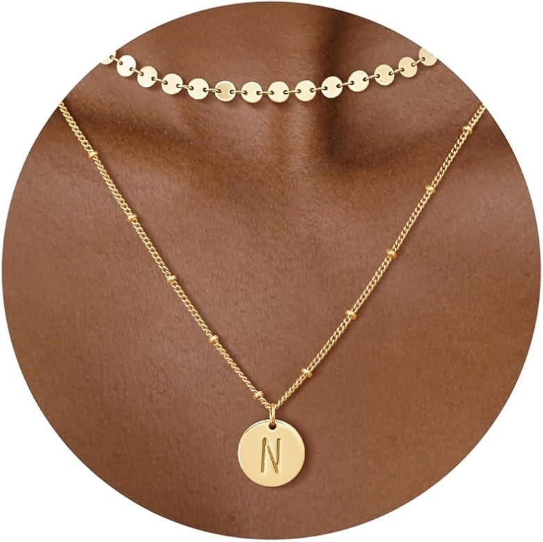 BENEIGE Initial Necklace for Women 14K Gold Plated Letter Pendant Necklaces Dainty Gold Layered N... | Amazon (US)