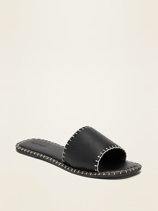 Faux-Leather Whip-Stitched Slide Sandals for Women | Old Navy (US)