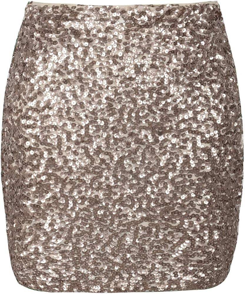 Women's Sequin Skirt Stretchy Bodycon Sparkle Mini Skirt Night Out | Amazon (US)