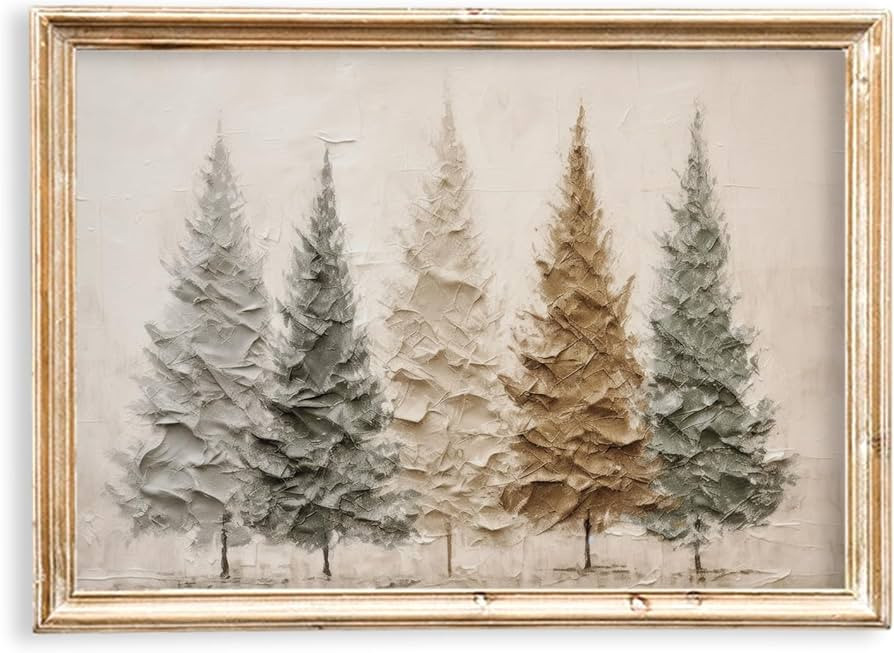 JarThenaAMCS Christmas Canvas Wall Art Prints Oil Painting Pine Forest Art Poster Winter Landscap... | Amazon (US)