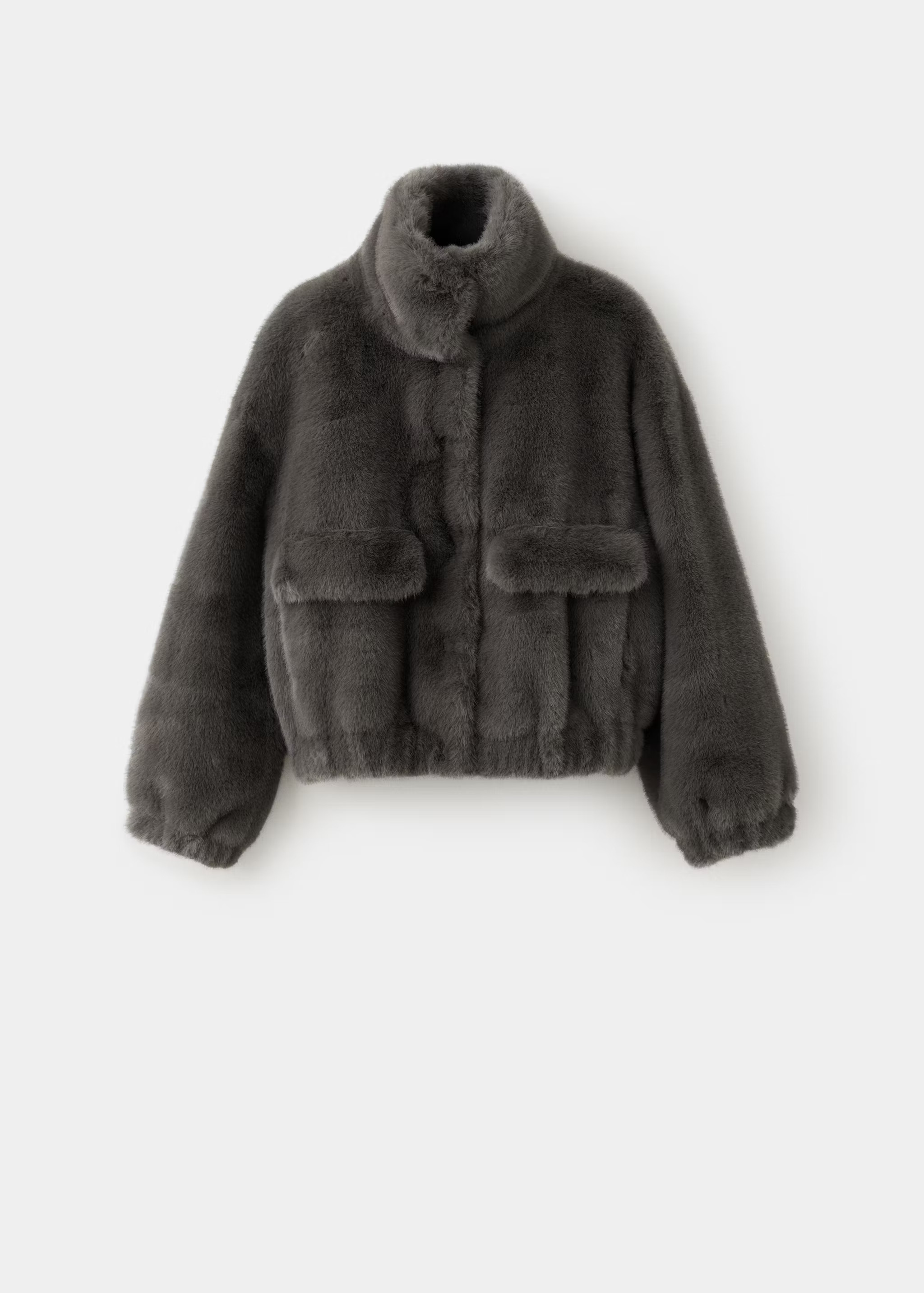 Faux fur funnel-neck jacket grey - Women - L - MANGO | Mango (US/MX/AU)