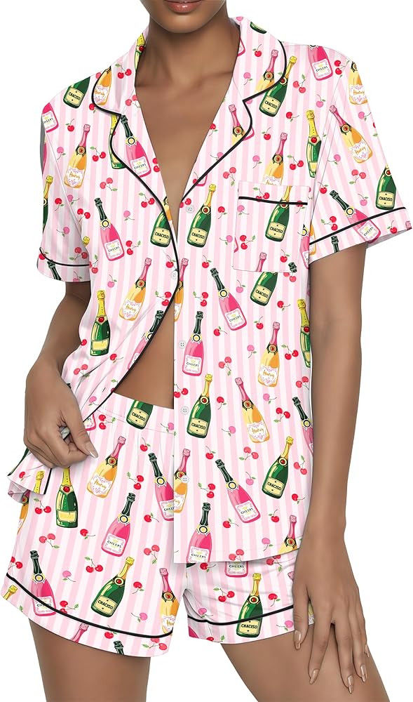 Ekouaer Womens Pajama Sets Button Up Summer Pjs 2 Piece Short Sleeve Sleepwear Lounge Set S-XXL | Amazon (US)