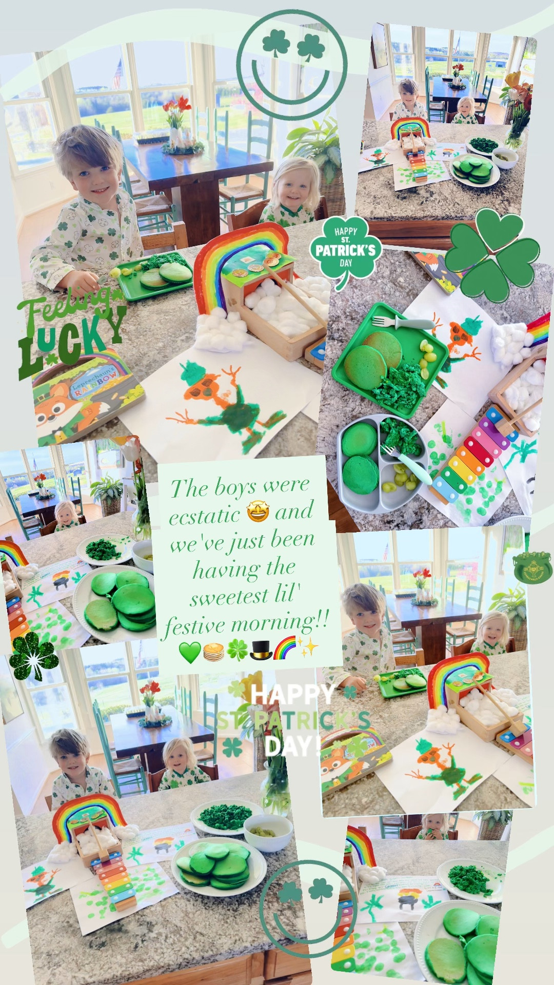 The boys were ecstatic 🤩 and we've just been having the sweetest lil' festive morning!! 💚🥞🍀🎩🌈✨