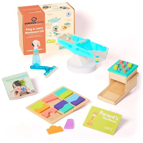 CURIOUS CRATE Wooden Montessori Toys Box for Toddlers | 5 in 1 Learning Educational Toys – Balance Scale, Cleaning Set, Tumble Down Pegs & More | Developmental Toy Set & Gift for 2.5+ Years | Amazon (US)