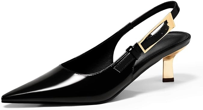 Coutgo Womens Slingback Kitten Heels Closed Pointed Toe Pumps Buckle Strap Wedding Party Dress Sh... | Amazon (US)