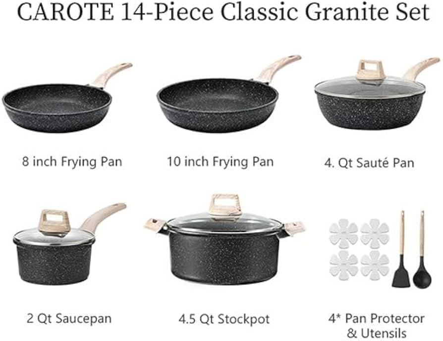 CAROTE 14Pcs Pots and Pans Set Non Stick, Cookware Sets Induction Cookware Granite Cooking Set wi... | Amazon (US)