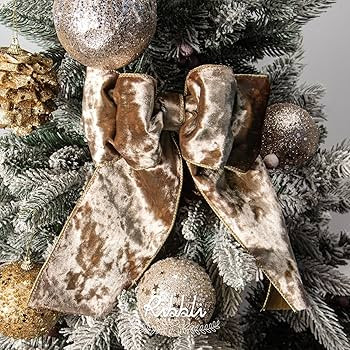 Ribbli Camel Velvet Wired Ribbon 4 Inch Metallic Khaki Crushed Velvet Christmas Ribbon for Gift W... | Amazon (US)