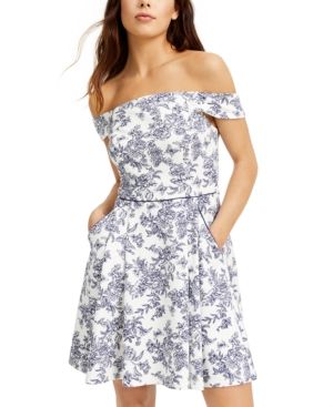 Teeze Me Juniors' Off-The-Shoulder Toile Dress | Macys (US)