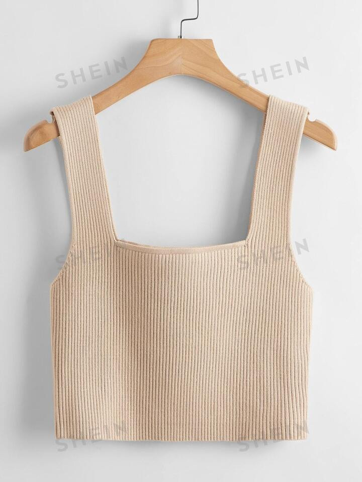 SHEIN EZwear Solid Ribbed Knit Top | SHEIN USA | SHEIN