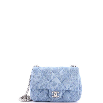 Chanel Sweet Heart Chain Square Flap Bag Quilted Camellia Denim Mini Blue 3934307 | Rebag