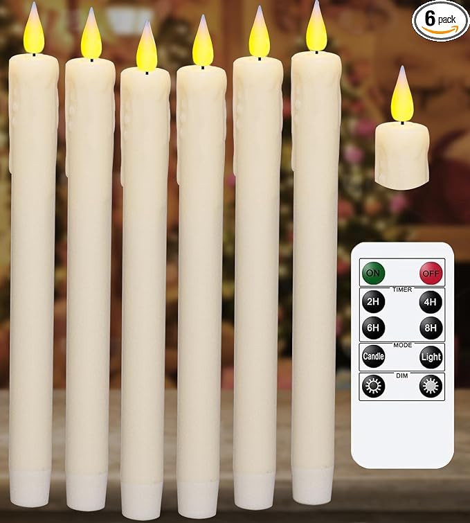 KSWING Upgraded Real Wax LED Flameless Taper Candles with Remote, 6 PCS White Dripping Candlestic... | Amazon (US)