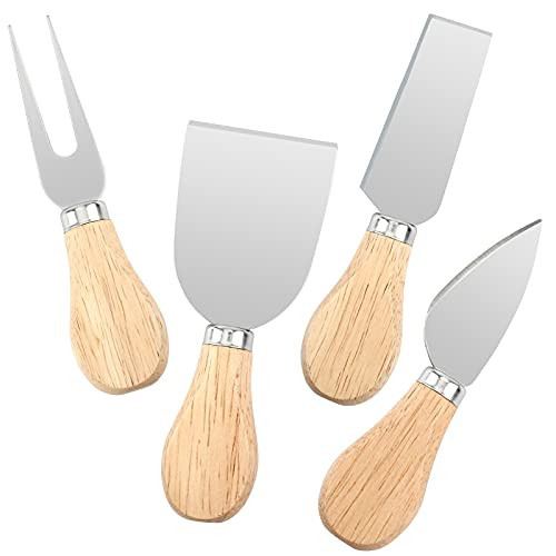 UUBAAR 4 PCS Cheese Knife Set for Charcuterie Board, Wood Handle Stainless Steel Cheese Slicer & Cutter Utensils with Mini Knife, Butter Knife, Fork | Amazon (US)