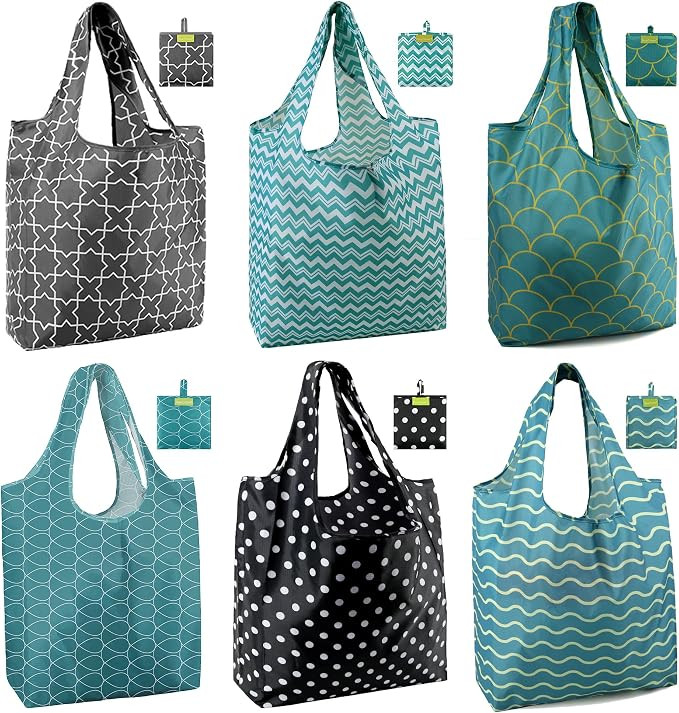 BeeGreen Geometry Reusable Shopping Bags Cute Grocery Bag 6 Pack, Christmas Gift Bags Heavy-Duty ... | Amazon (US)
