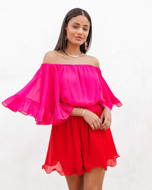 Valentina Colorblock Off The Shoulder Romper | VICI