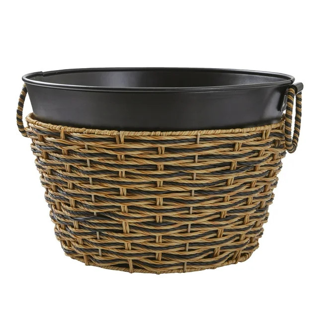 Black Galvanized Round Tub with Rattan | Walmart (US)