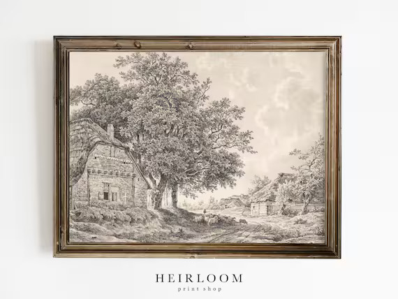 Vintage Drawing Printable  Landscape Etching  PRINTABLE ART | Etsy | Etsy (US)