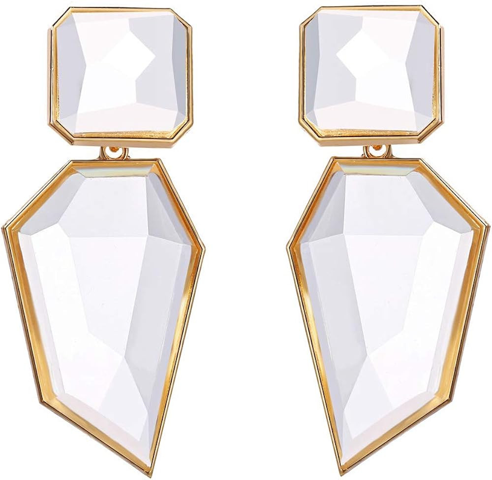 Rhinestone Crystal Rectangle Dangle Earrings, Glass Geometric Statement Earrings for Women KELMAL... | Amazon (US)