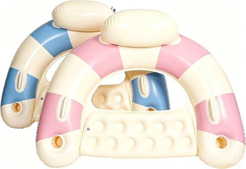 2 pcs Inflatable Pool Float Chair - 40" Pool Floaties Chair Floats Loungers for Swimming Pools Floating Lounger with Cup Holders Party Floaties for Adults (Striped Blue Pink) | Amazon (US)