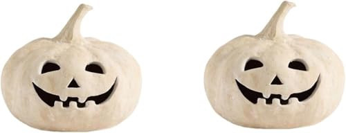 Generic Handmade Terracotta Pumpkin Jack O' Lantern, Indoor Outdoor Halloween Decoration, Farmhouse Style Fall Decor for Home, Porch, Front Door (2*White) | Amazon (US)