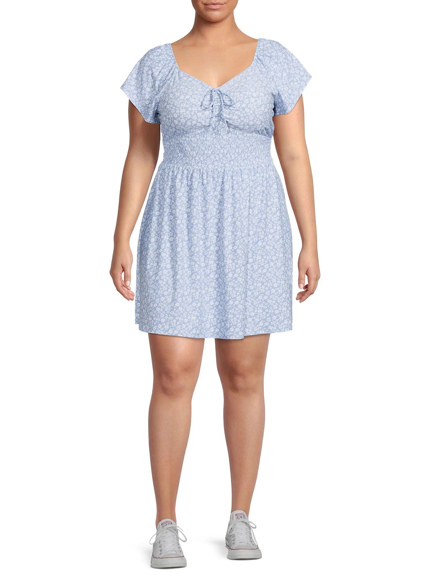 No Boundaries Juniors’ Plus Size Smocked Flutter Sleeve Dress | Walmart (US)