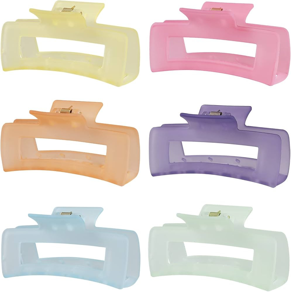 4 Inch Big Hair Claw Clips 6 Pcs Large Claw for Thick Hair Square Hair Clips for Women Rectangle ... | Amazon (US)