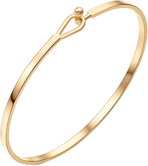Dainty Gold Bar Bracelet for Women Simple Delicate Thin Cuff Bangle Hook Bracelet 18K Gold Plated... | Amazon (US)