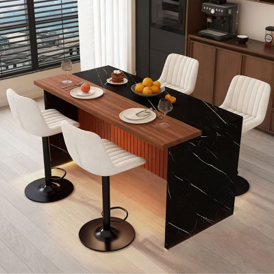 GDFStudio Taryn Modern 63" Wooden Kitchen Island with LED Lights and Marble Look, Black | Target