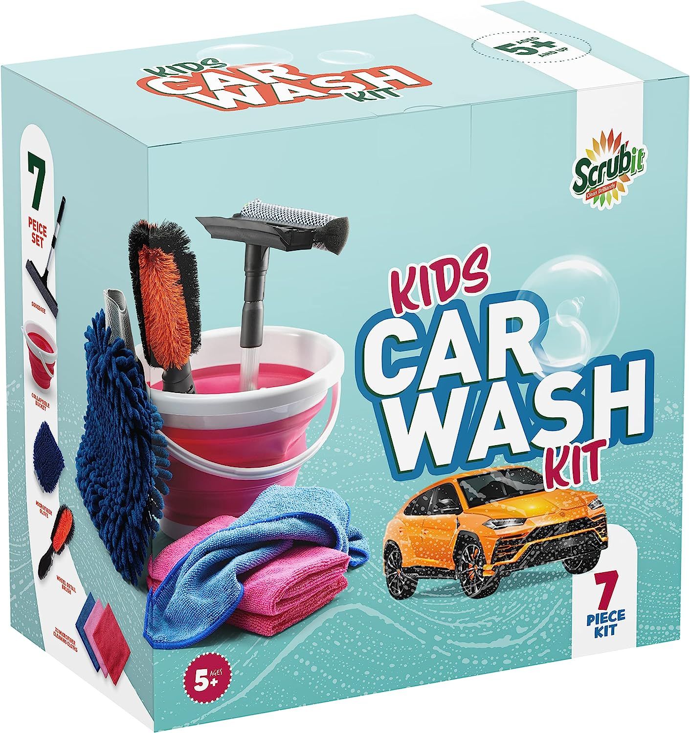 Kids Car Wash Activity Kit – 7 Kid-Sized Carwash Accessories Gifts for Boys & Girls Ages 5 6 7 ... | Amazon (US)