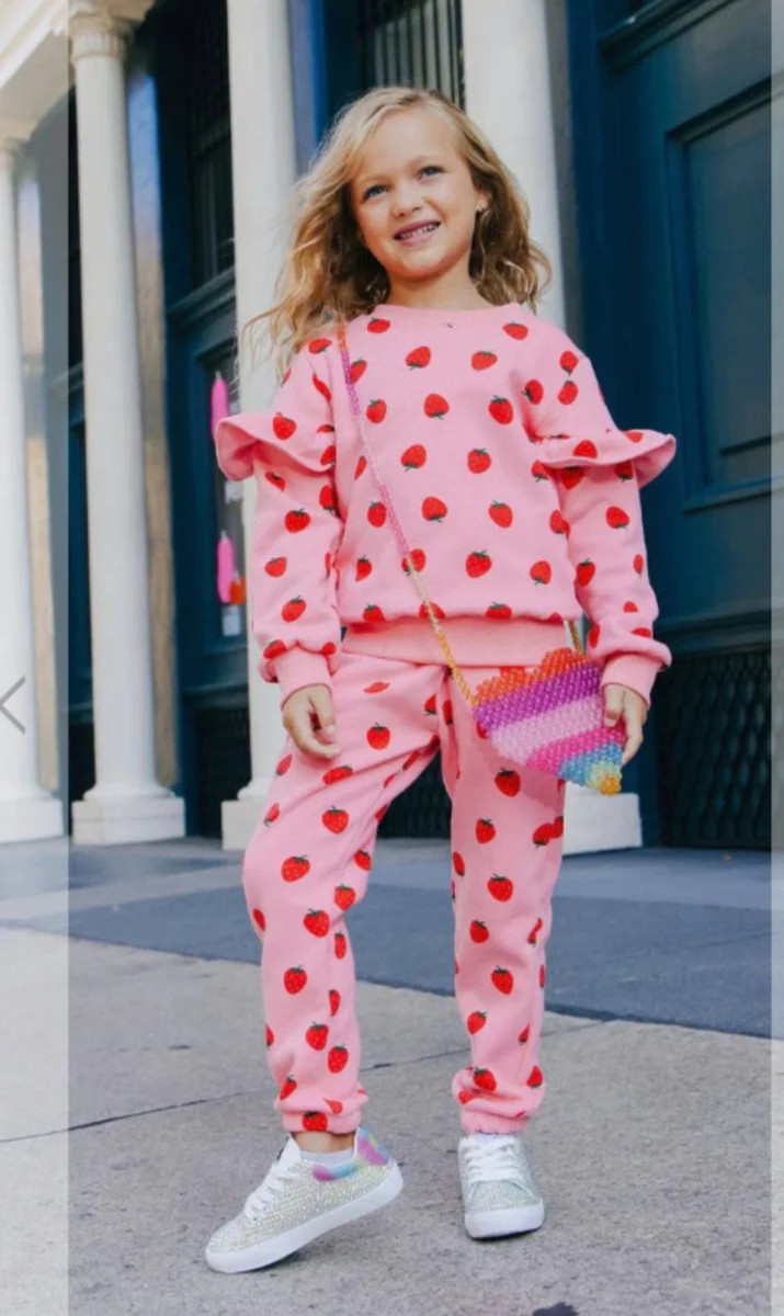 Lola and The Boys Strawberry Ruffle Jogger Set | HoneyPie Kids Children's Clothing Boutique