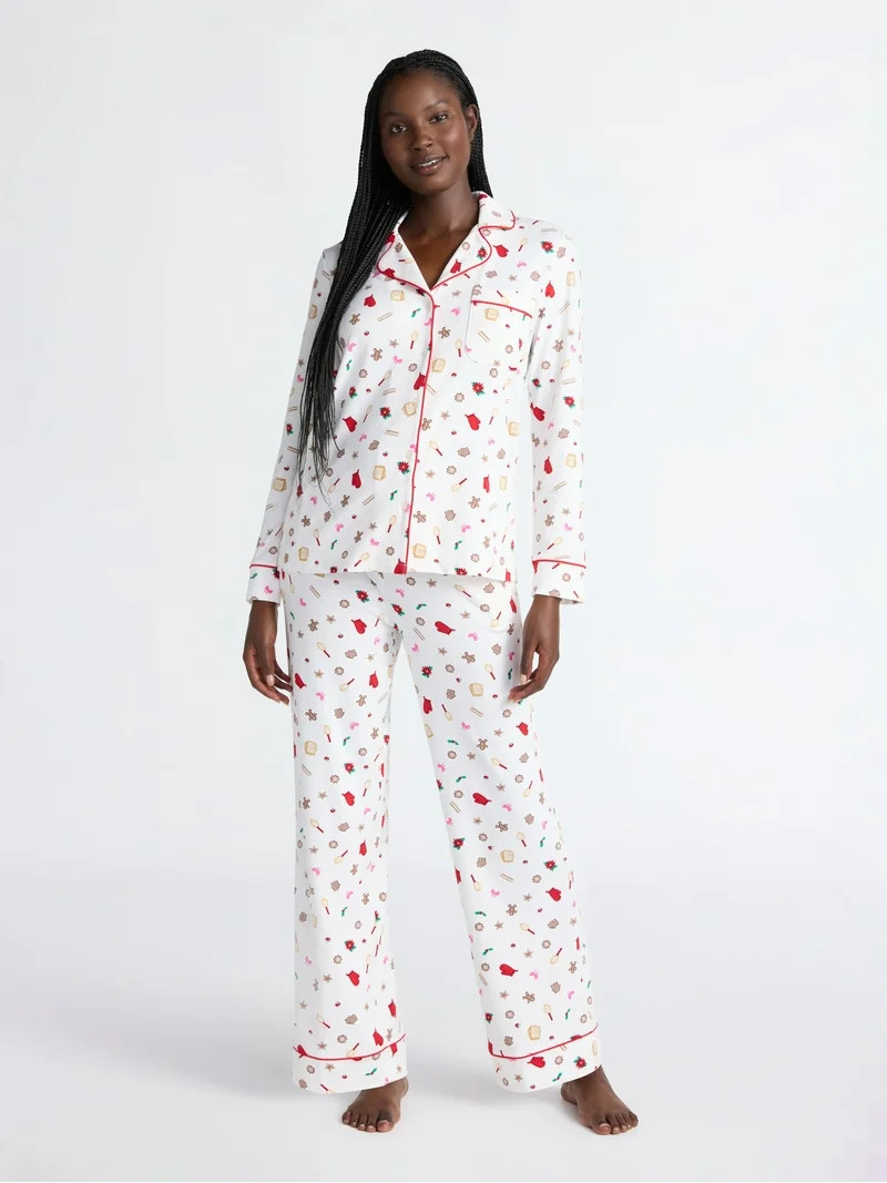 Joyspun Women’s Dreamy Soft Collection Long Sleeve Top and Pants Pajama Set, Sizes XS-4X - Walm... | Walmart (US)