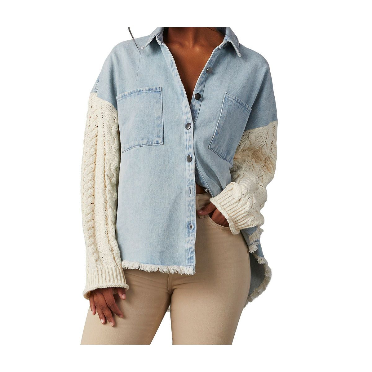 VICI Womens Ralston Cable Knit Contrast Denim Shacket | Target