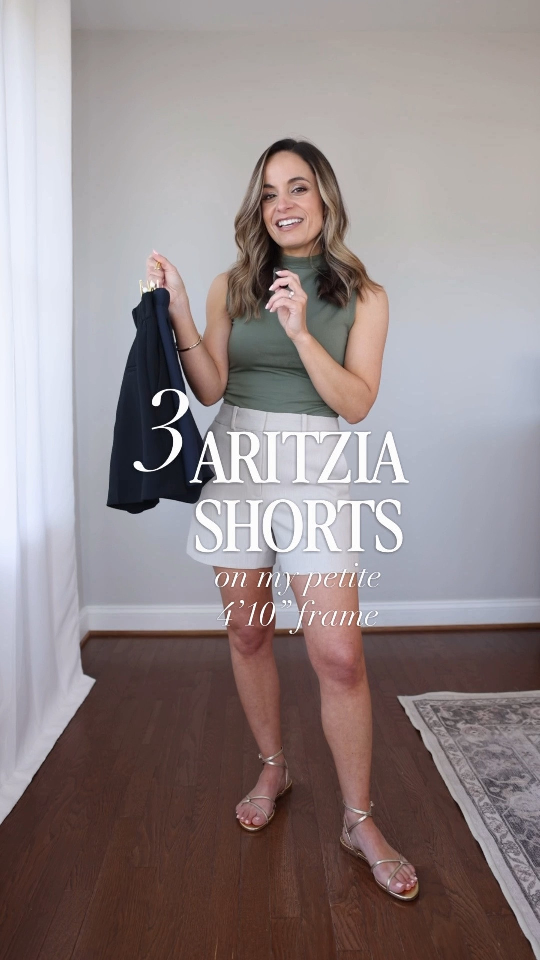 When it comes to tailored shorts, Aritzia does it best. Here is a look at three styles on my frame. (If I’m picking a favorite the agency shorts get my vote). 

Limitless Mid-Thigh in Crepe: 0 - sized up 
10” rise | 5” inseam 

New Agency Mid-Thigh: 0 - sized up 
10” rise | 4 3/4” inseam 

Lodge Mid-Thigh in Crepe: xs - sized up 
11” rise | 5” inseam 

Top: xs 
Sandals: true to size