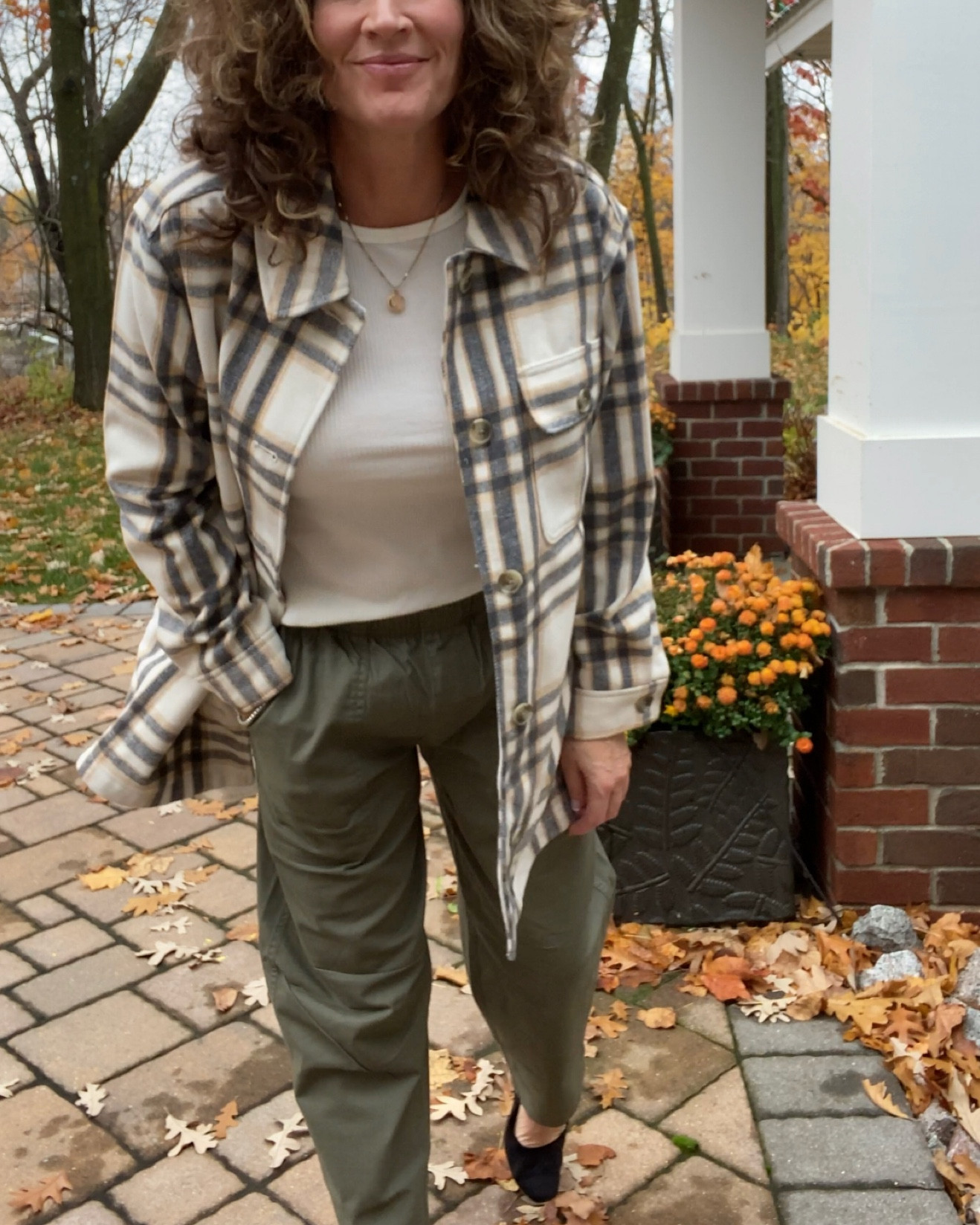 Pull on cargos, layering tee, plaid Shacket, Mary Janes

#LTKstyletip #LTKover40 #LTKfindsunder50